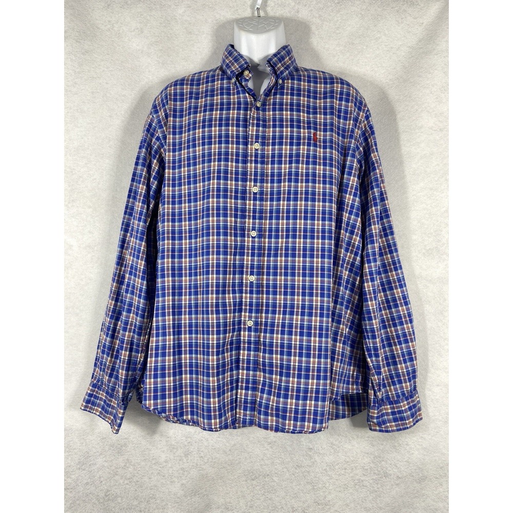 Polo Ralph Lauren Shirt Men's XL Blue Button Up Plaid Long Sleeves‎